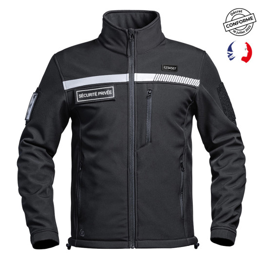 DISPO EN PRÉ COMMANDE   Veste Softshell SÉCU ONE HV TAPE Sécurité Privée noir