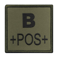 Groupe sanguin B positif brodé sur tissu vert olive A10 Equipment Army