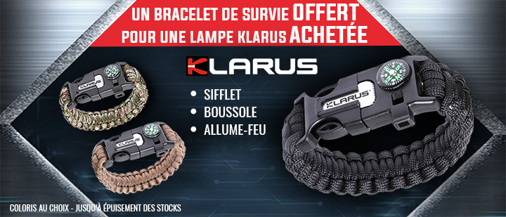 Un bracelet de survie Klarus offert pour une lampe klarus achetée